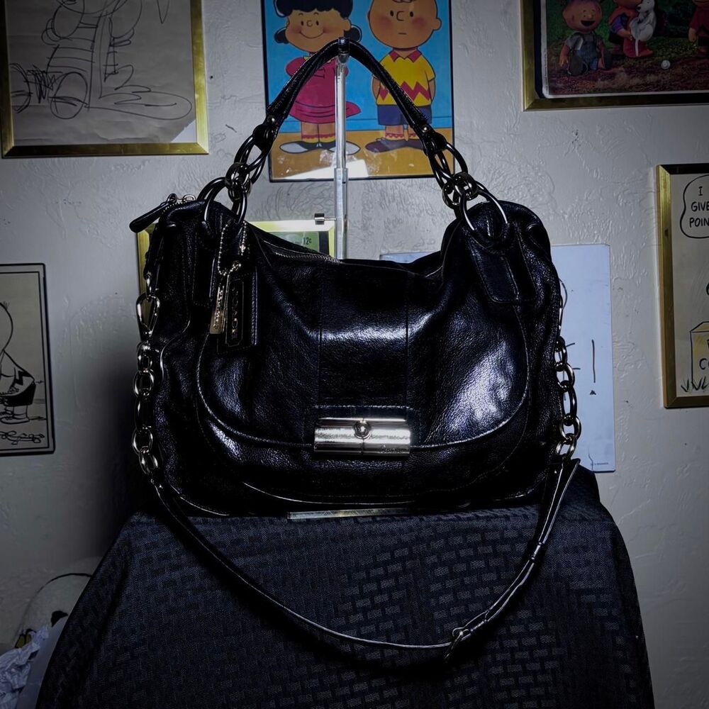 2010 Coach Mia “Elevated” Black Leather Flap Shoulder Bag / Hobo (#16823)
